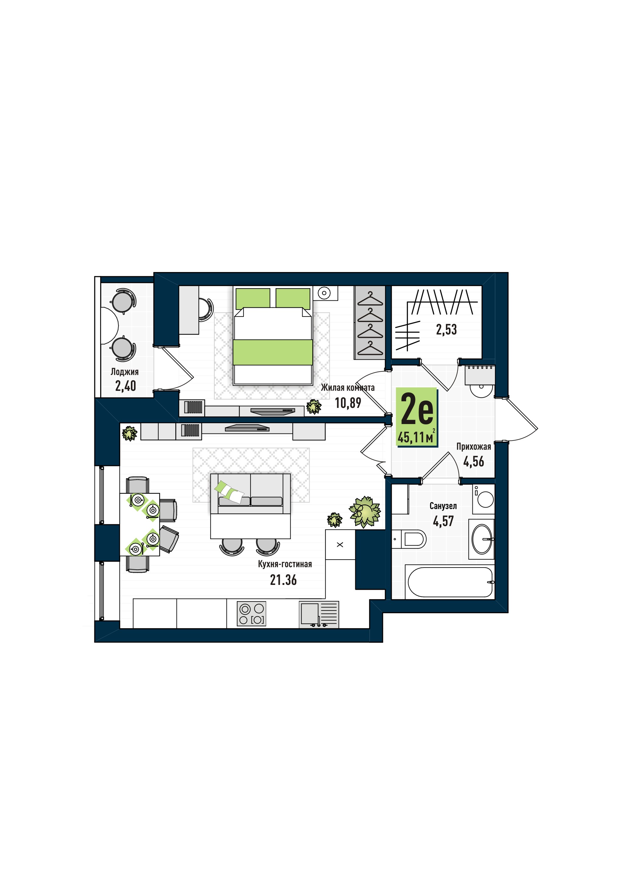 планировка квартиры 45 м2
